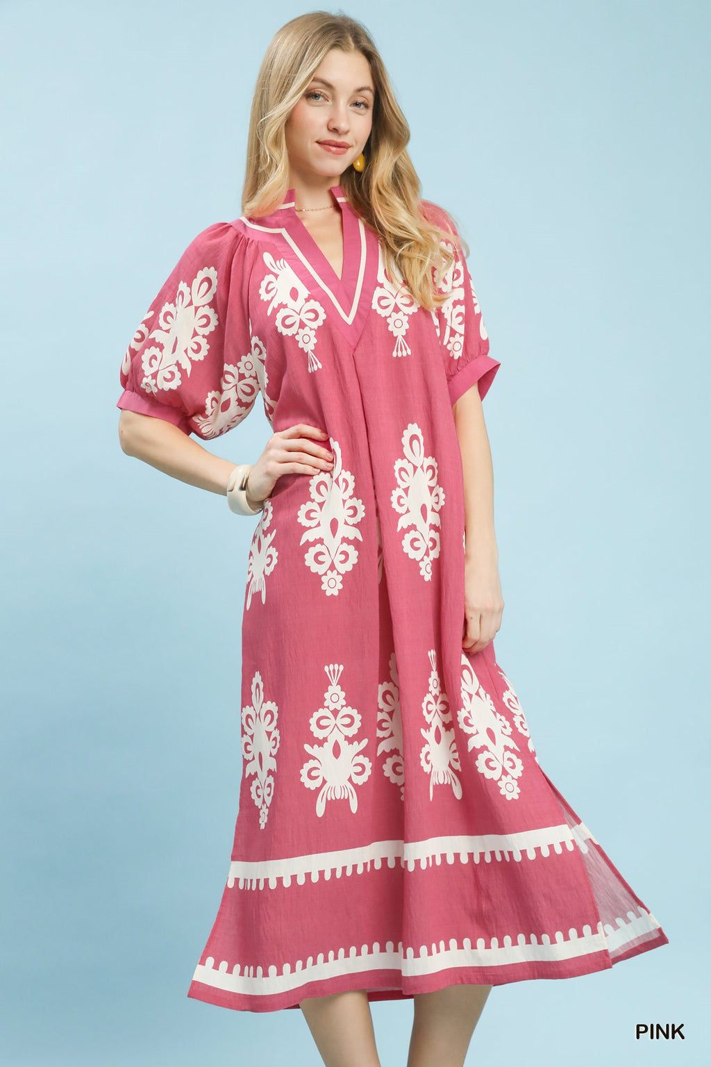Two Tone Border Print Midi Dress