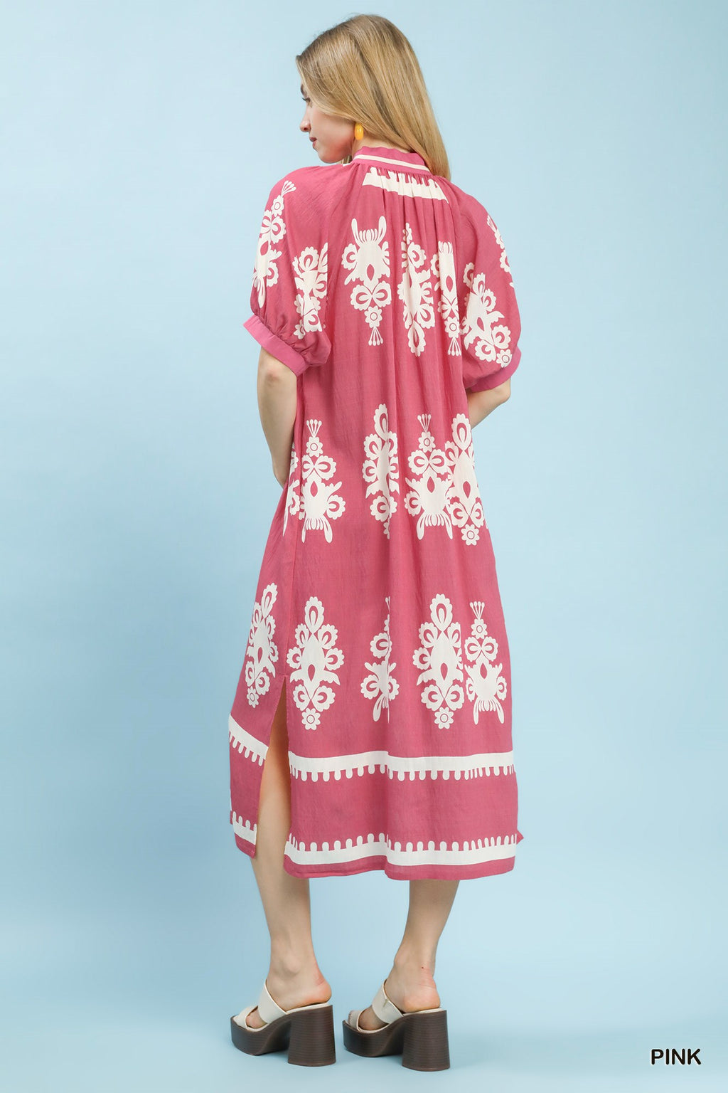 Two Tone Border Print Midi Dress