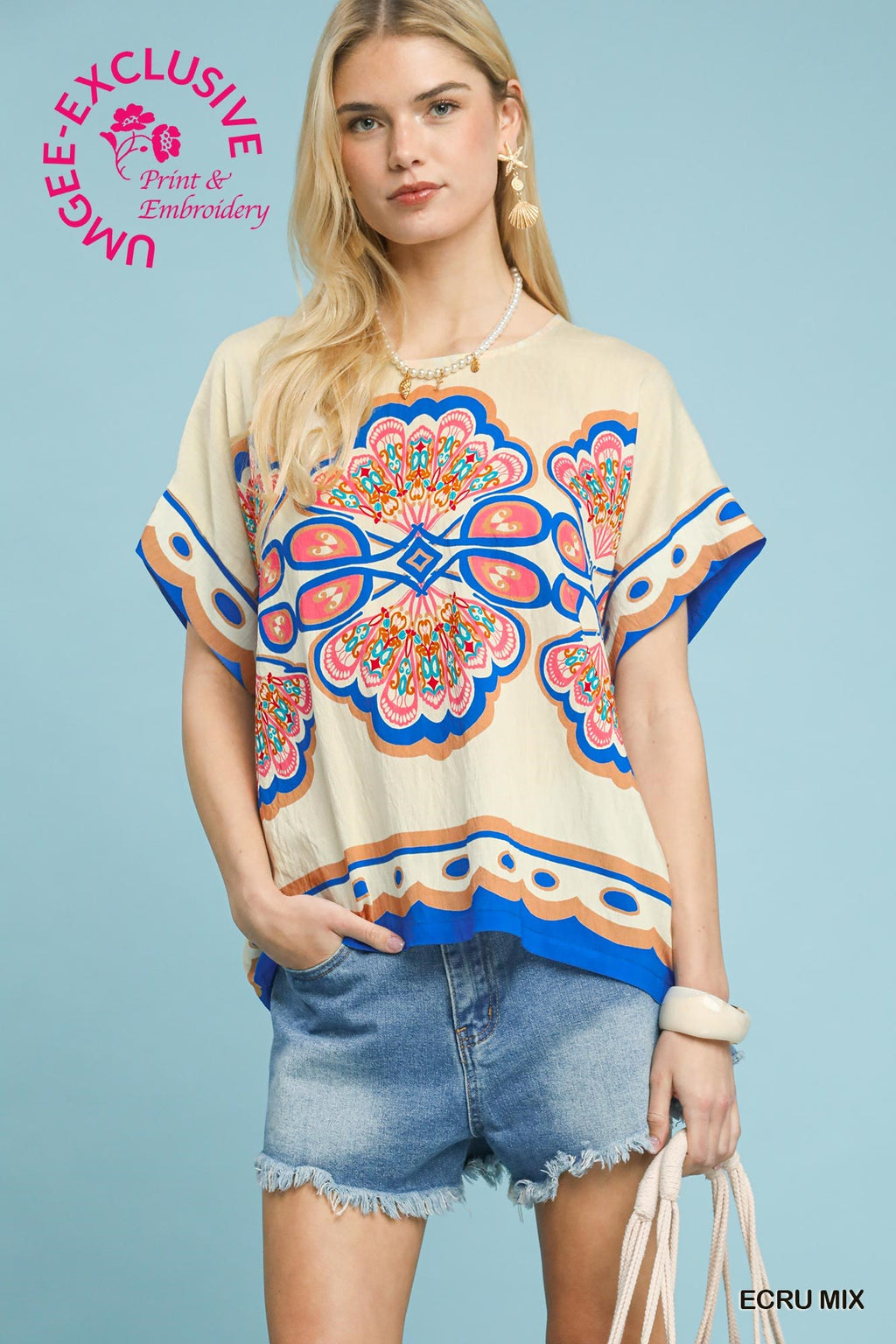 Mix Medallion Print Short Sleeve Top