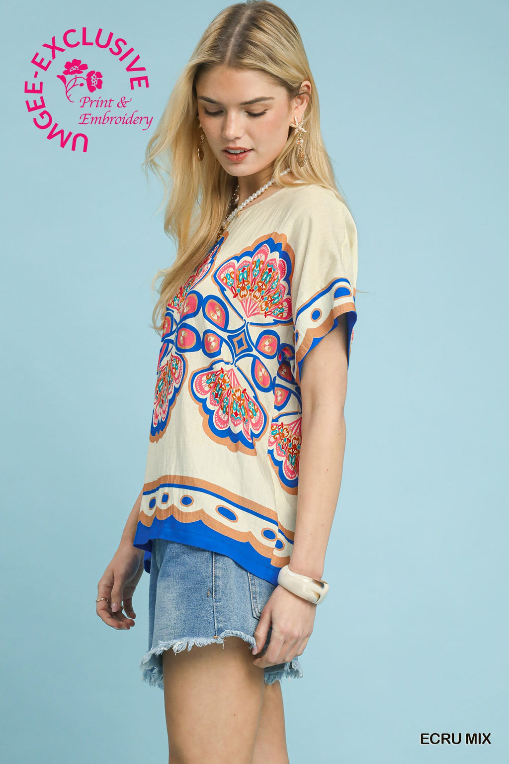 Mix Medallion Print Short Sleeve Top