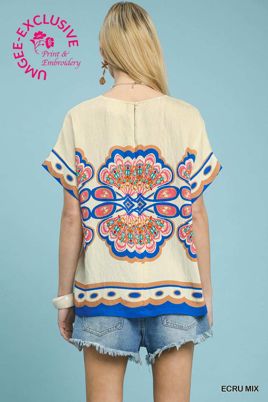 Mix Medallion Print Short Sleeve Top