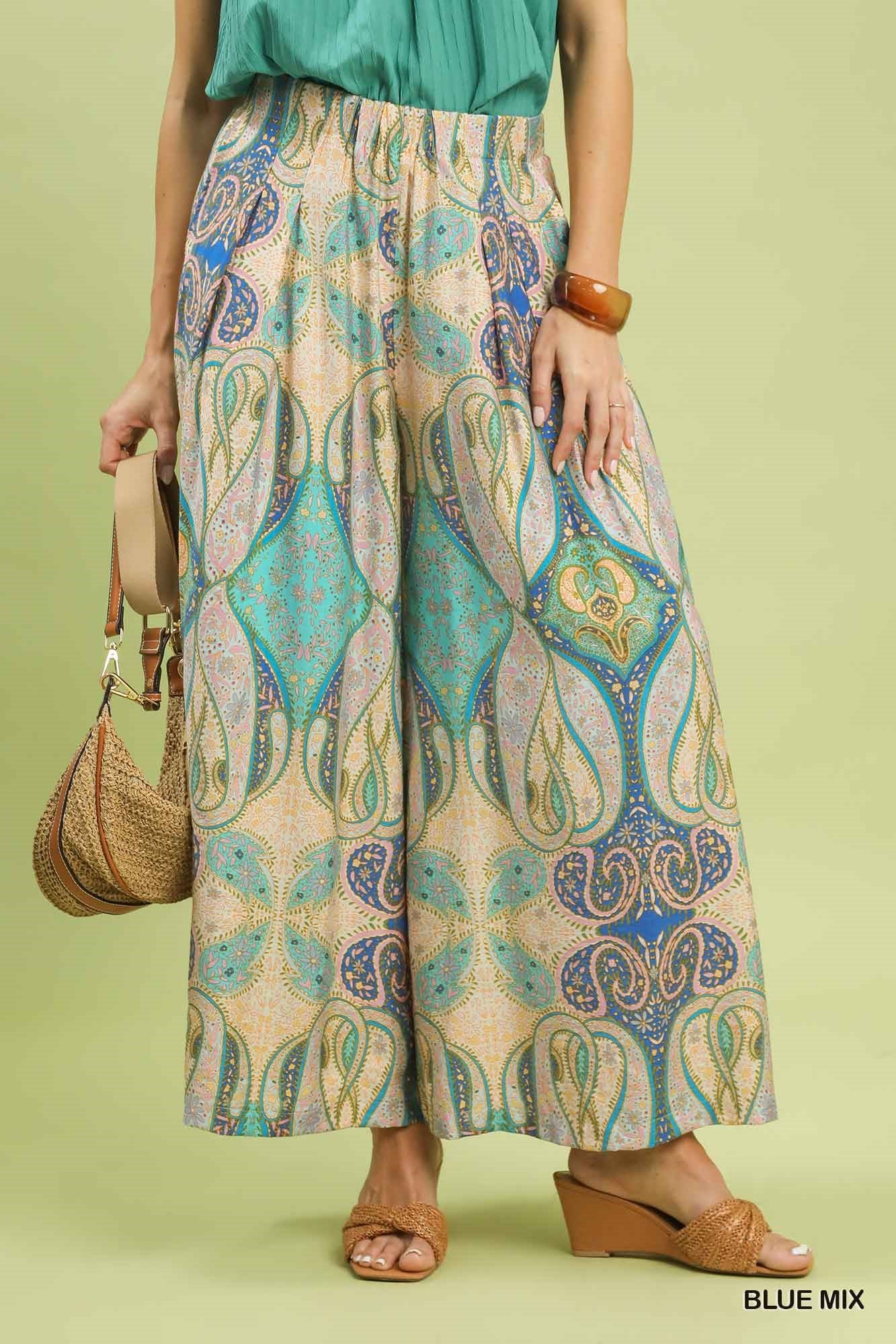 Printed Pull-On Skirt Pants