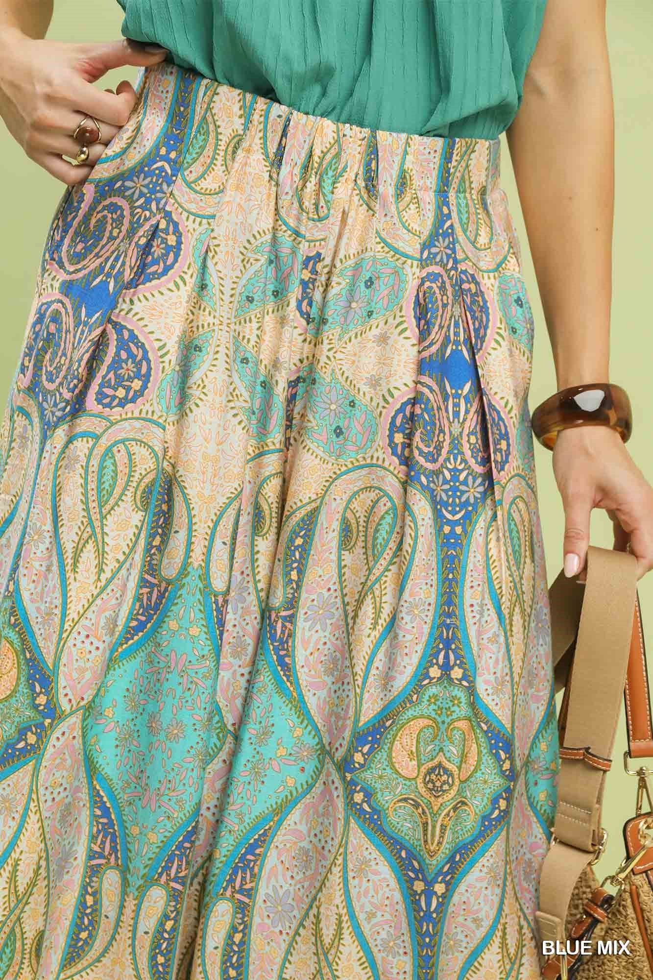 Printed Pull-On Skirt Pants