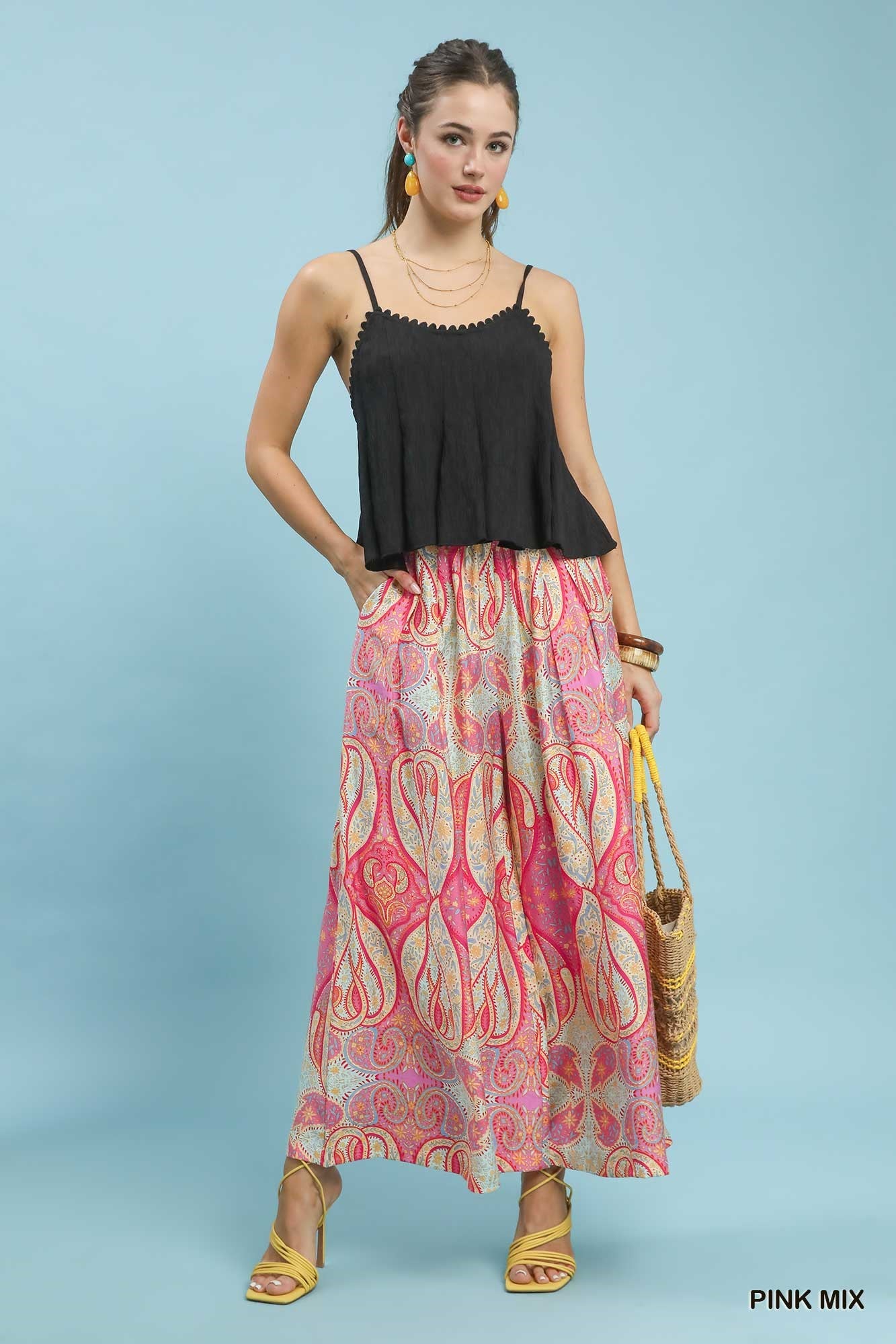 Printed Pull-On Skirt Pants