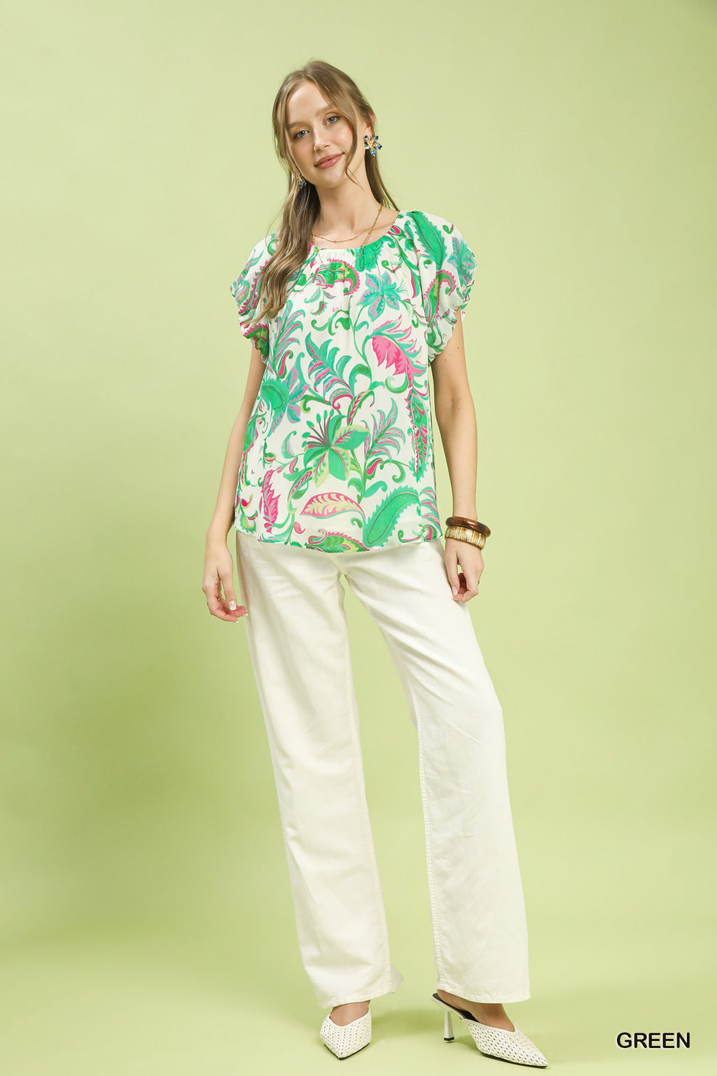 Tropical Paisley Puff Sleeve Blouse