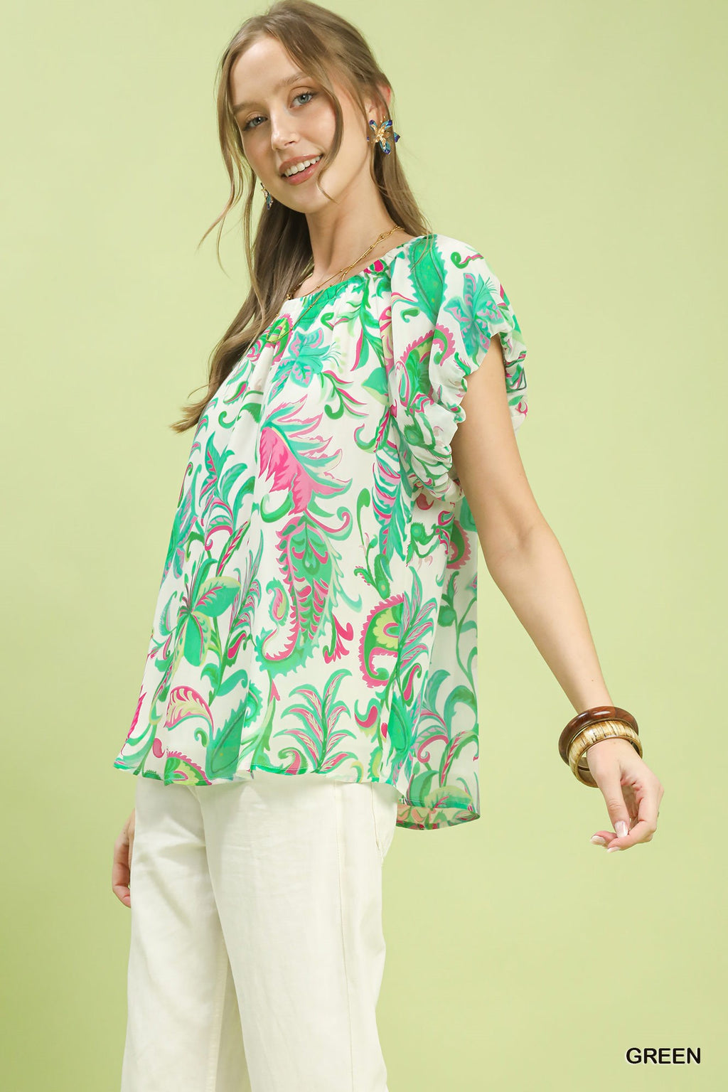 Tropical Paisley Puff Sleeve Blouse