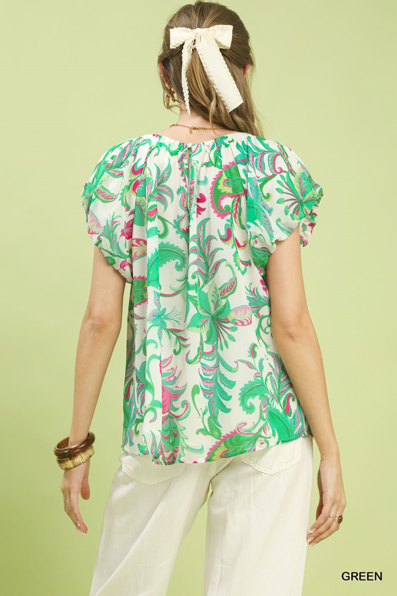 Tropical Paisley Puff Sleeve Blouse