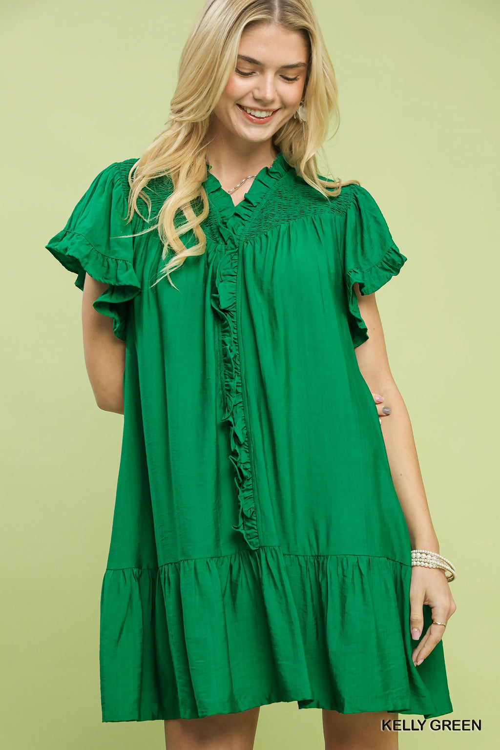 Smocked Ruffle Babydoll Mini Dress