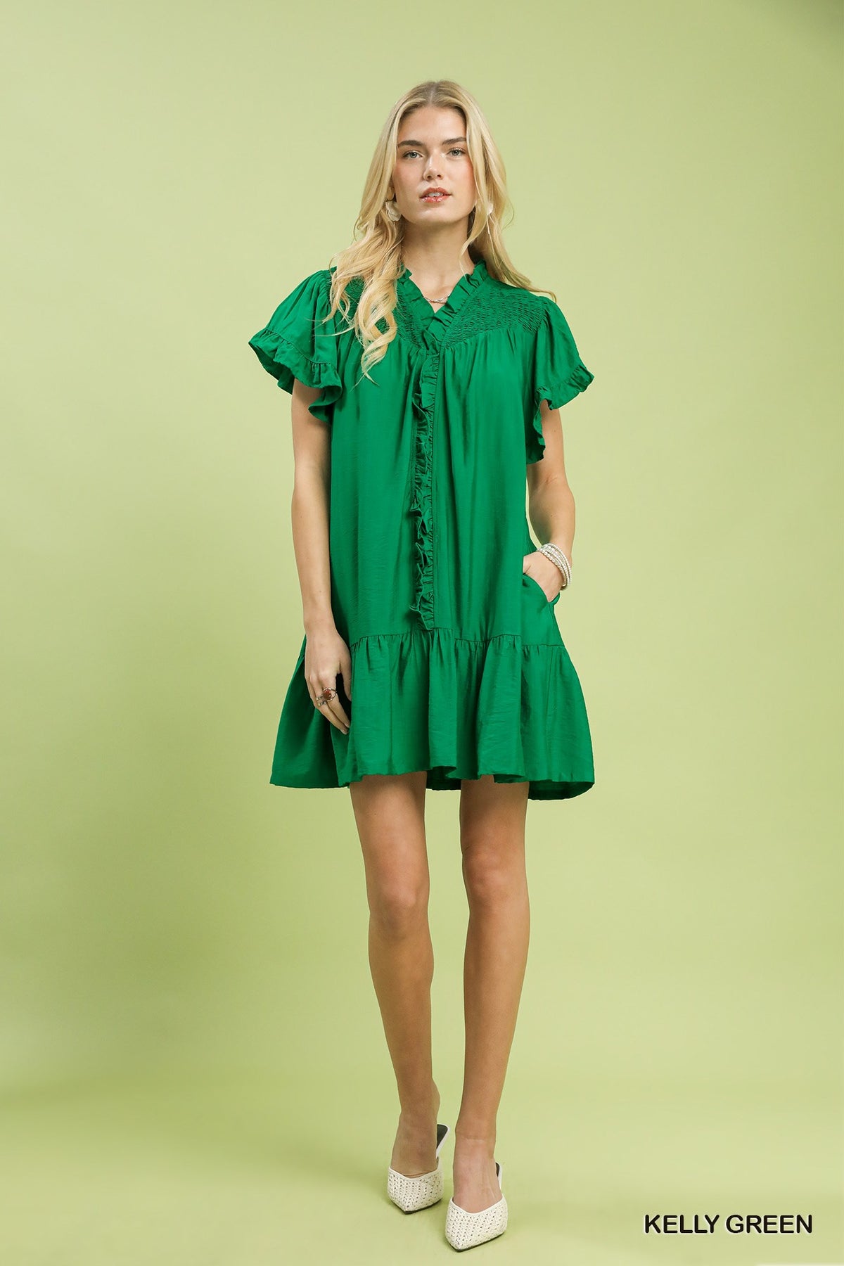 Smocked Ruffle Babydoll Mini Dress
