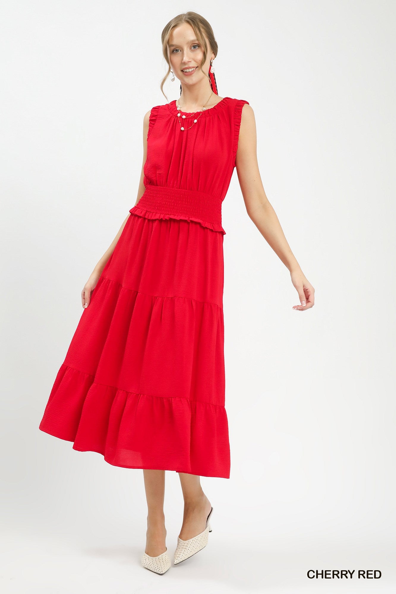 Smocked Waist Tiered Midi Dress