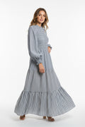 Plus 3/4 Sleeve Smocked Top Tiered Midi Dress With Pockets