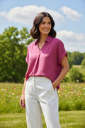 Drop Shoulder Collared Woven Top