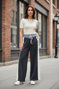 Color Block Denim Drawstring Pants
