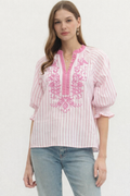 Pretty in Pink Stripe Puff Sleeve Top