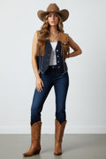 Contrast Yoke Stud Detail Denim Vest