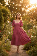 Flounce Sleeve Tiered Woven Midi Dress With Back Cross Tie