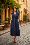 Plus Drop Shoulder Smocked Waist Front Zip Suede Midi Dress with Pockets