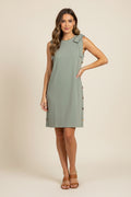 Sleeveless Side Buttoned Knit Mini Dress With Pockets