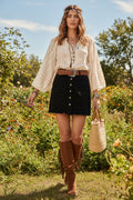 Button Down Front Washed Twill Skirt