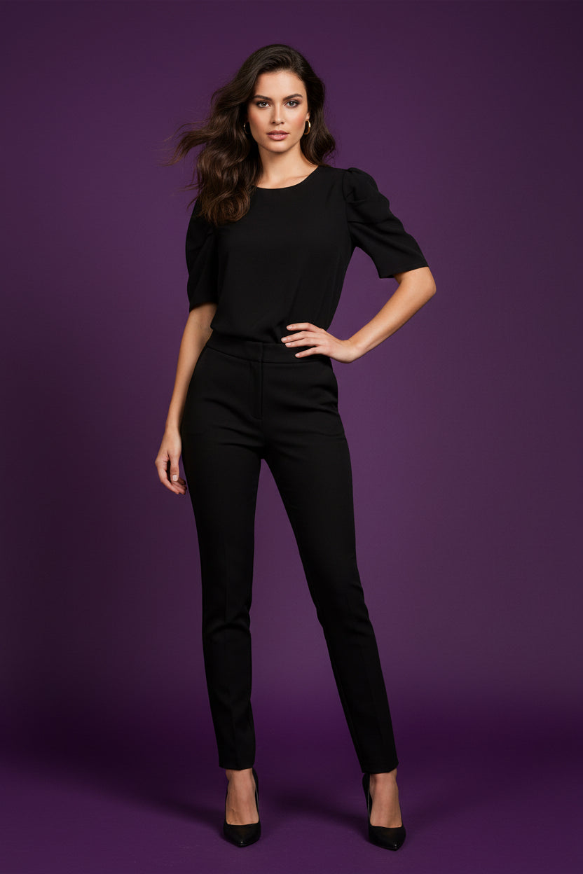 Puff Sleeve Woven Top with Back Keyhole