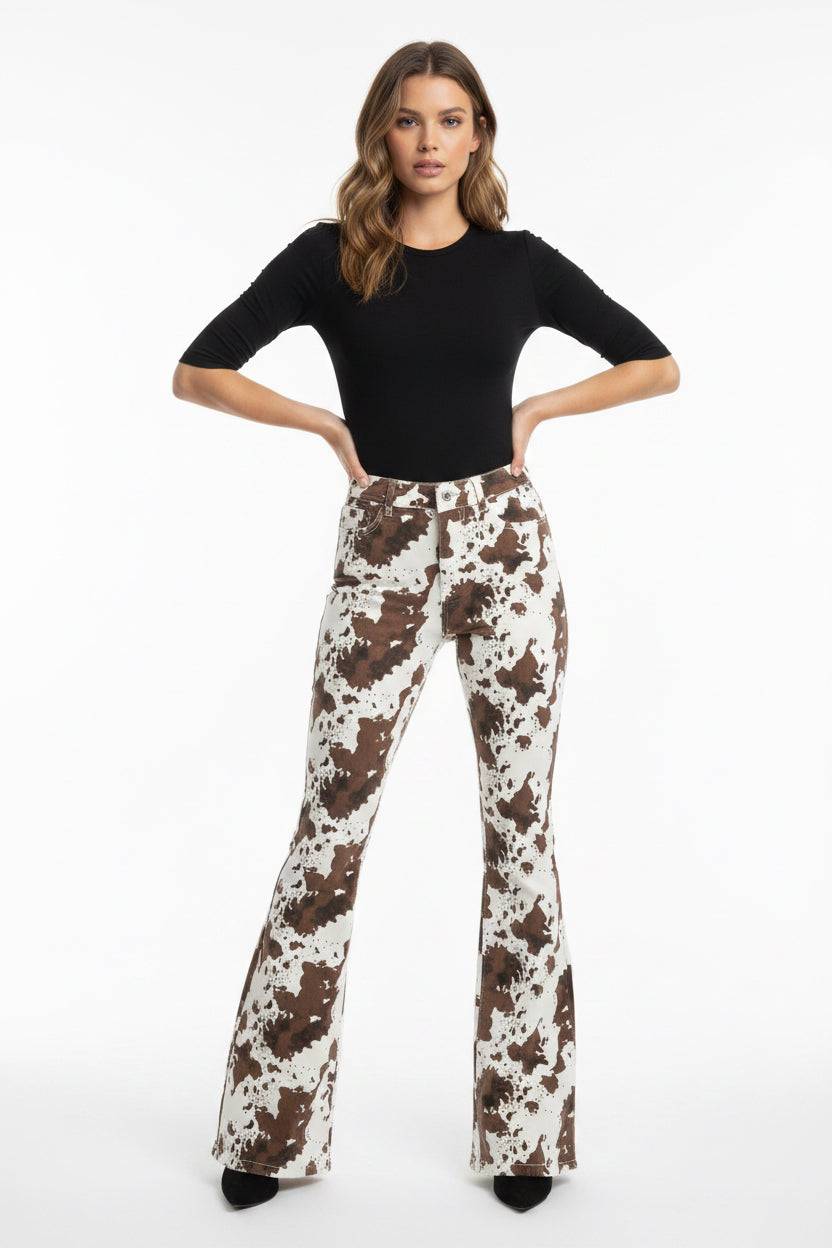 Cow Print Flare Denim
