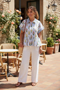 Drop Shoulder Button Down Printed Top