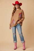 Pullover Cowboy Boots Print Sweater