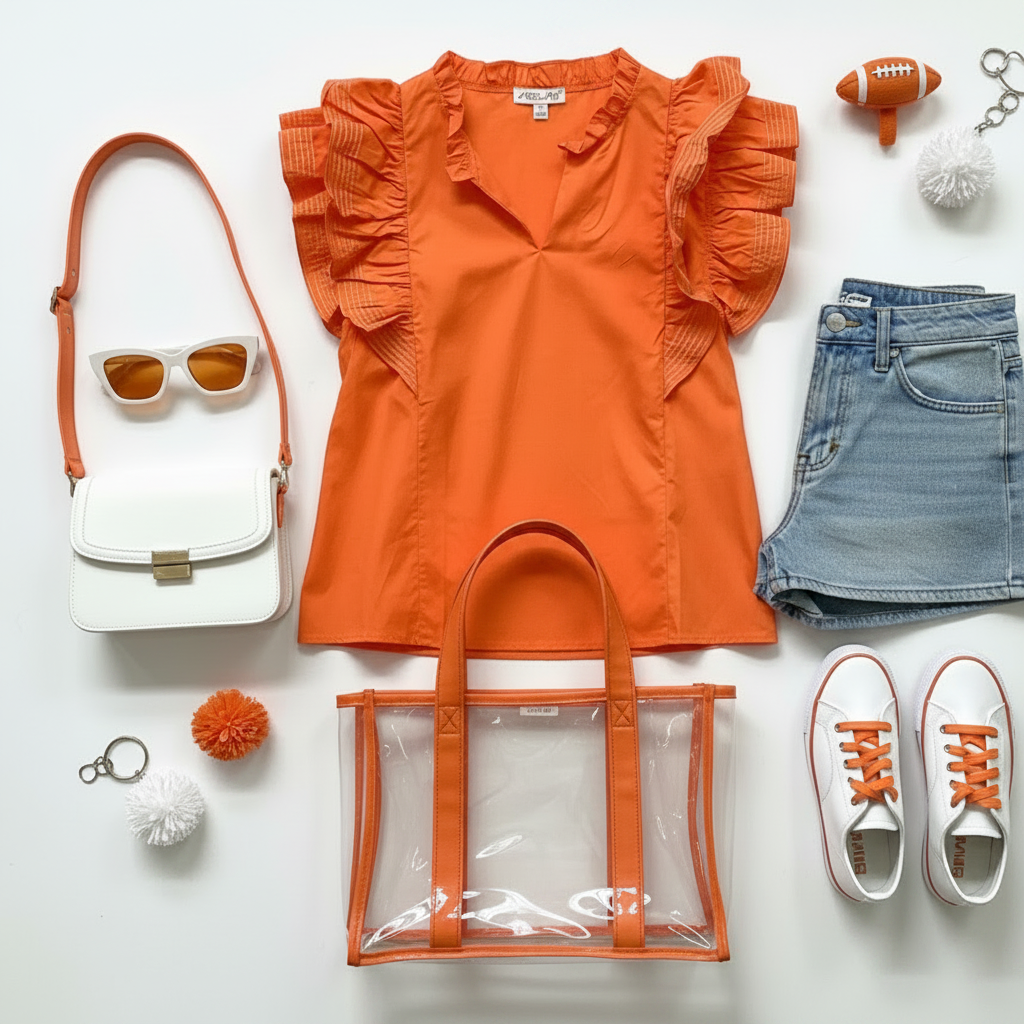 Game Day Ruffle Sleeve Stitch Detail Game Day Woven Top