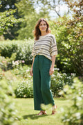 Drop Half Sleeve Round Neck Striped Knit Sweater Top