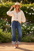 Mid Rise Slim Staight Leg w/cuffed Hem