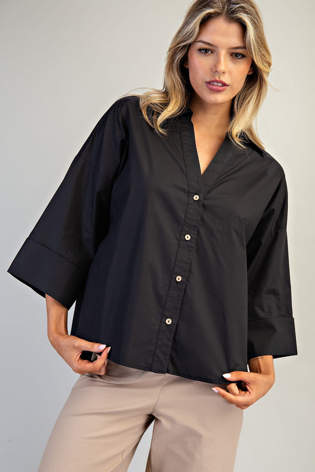 Back Pleat Button Down Blouse Top