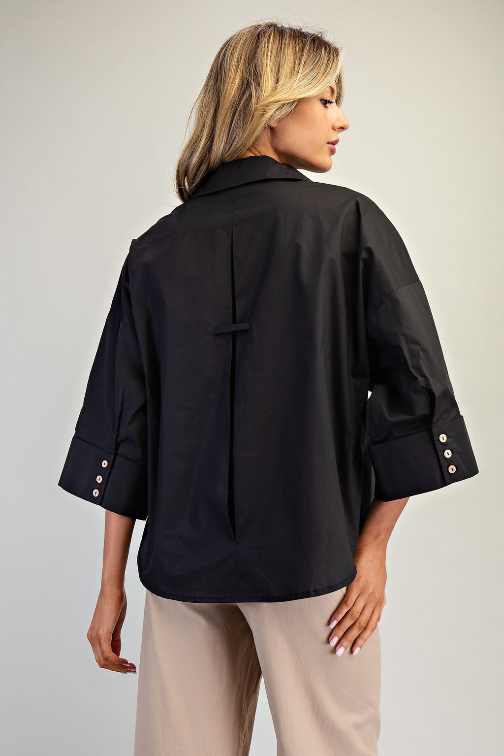 Back Pleat Button Down Blouse Top