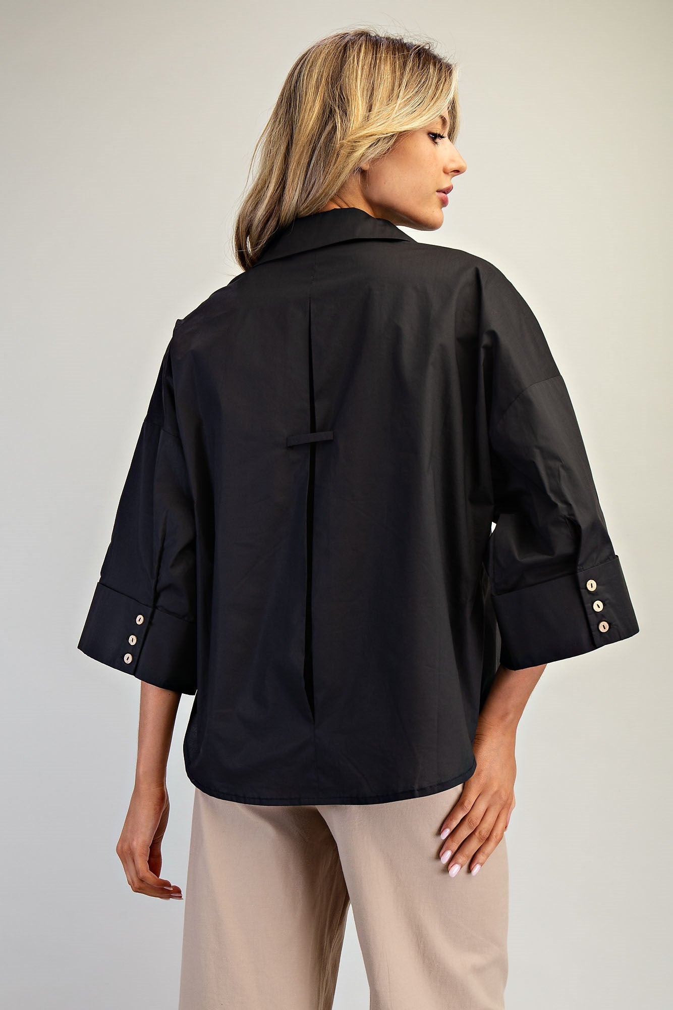 Back Pleat Button Down Blouse Top
