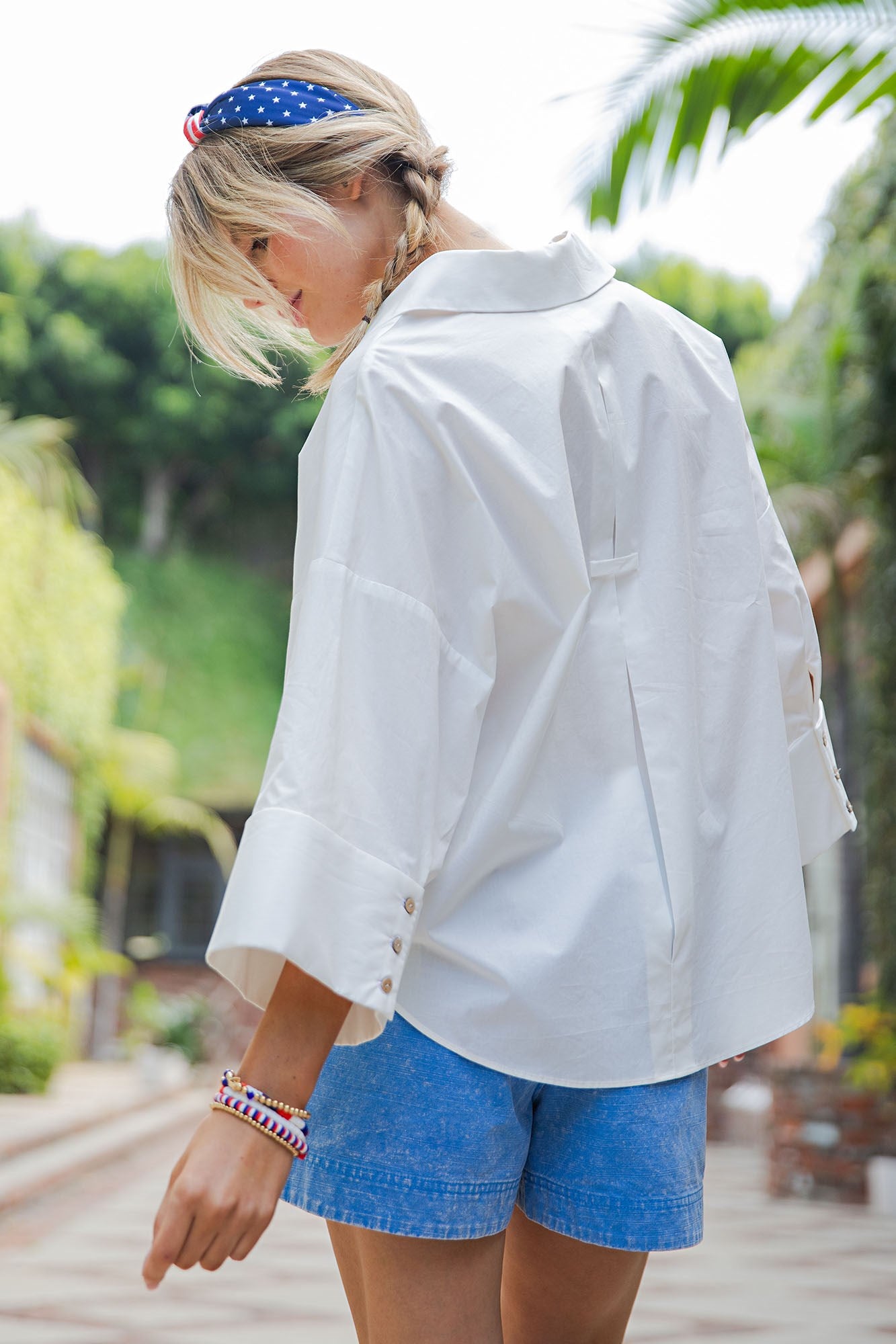 Back Pleat Button Down Blouse Top