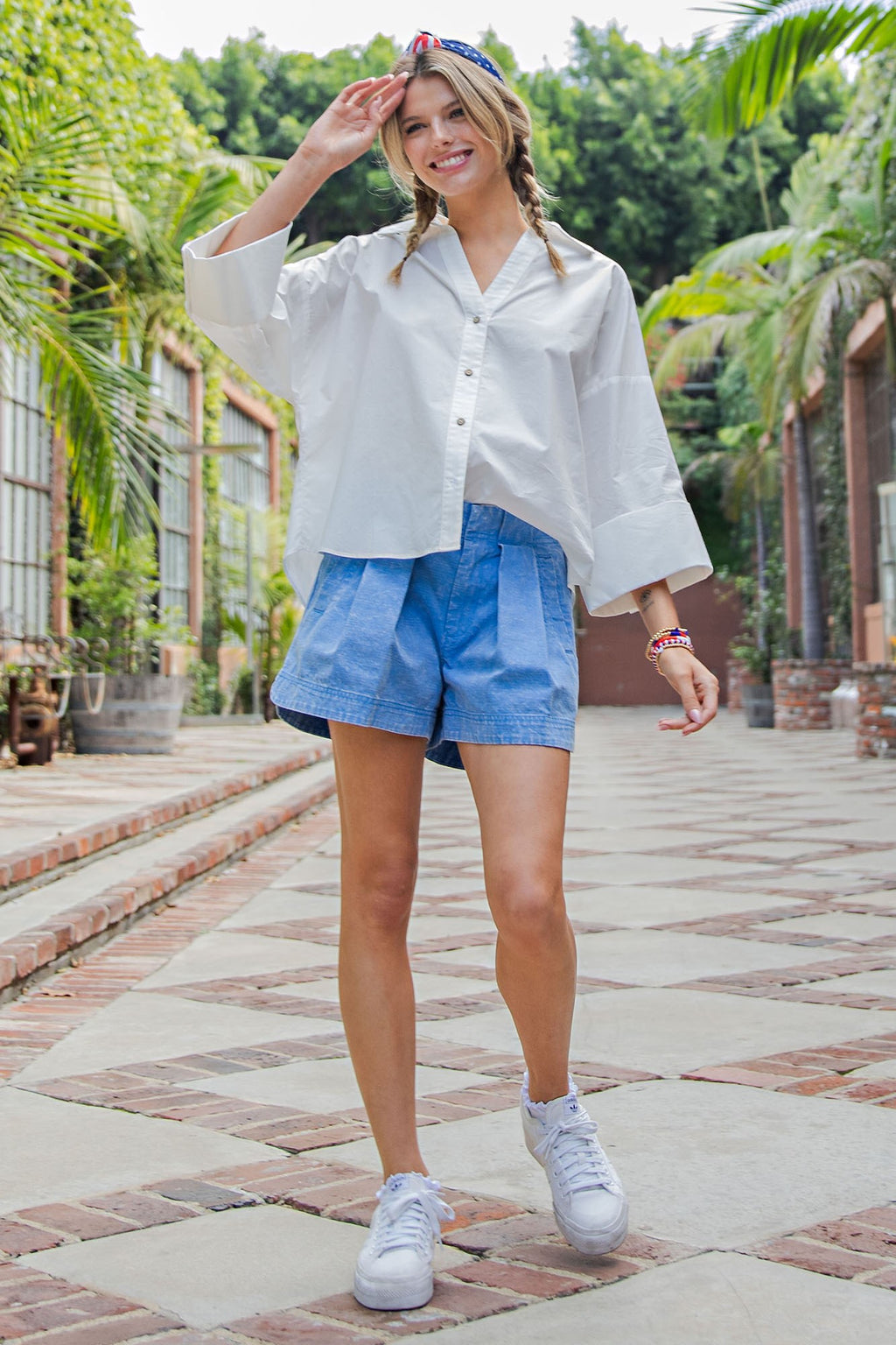 Back Pleat Button Down Blouse Top