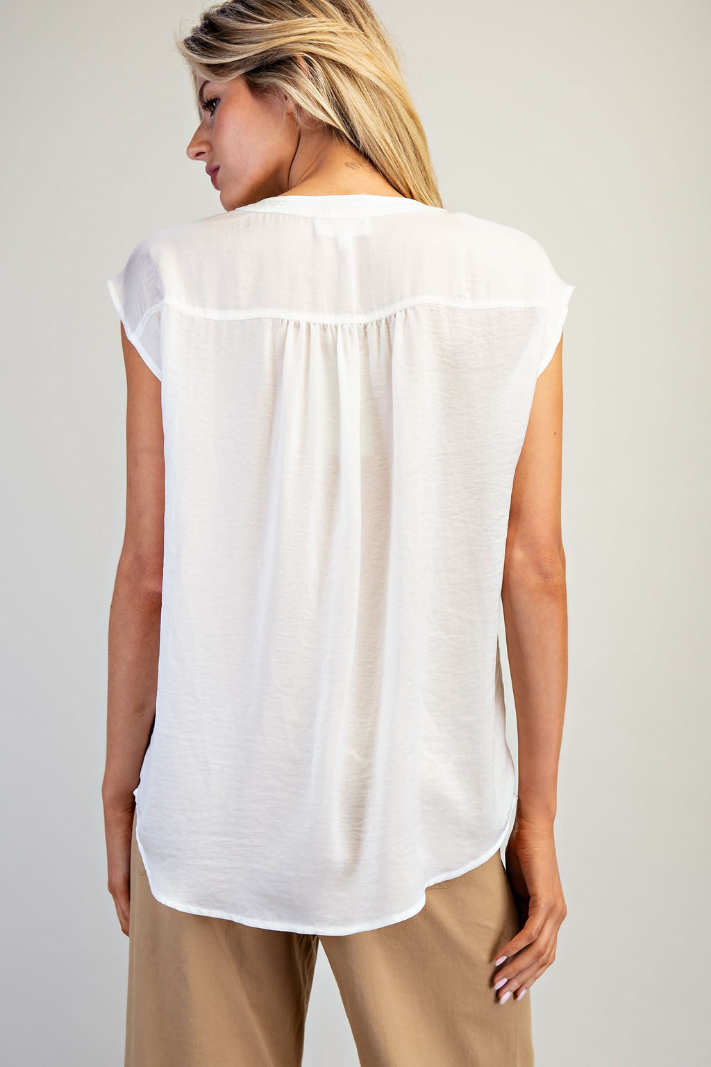 Solid V-Neck Cap Sleeve Top Product Pearl