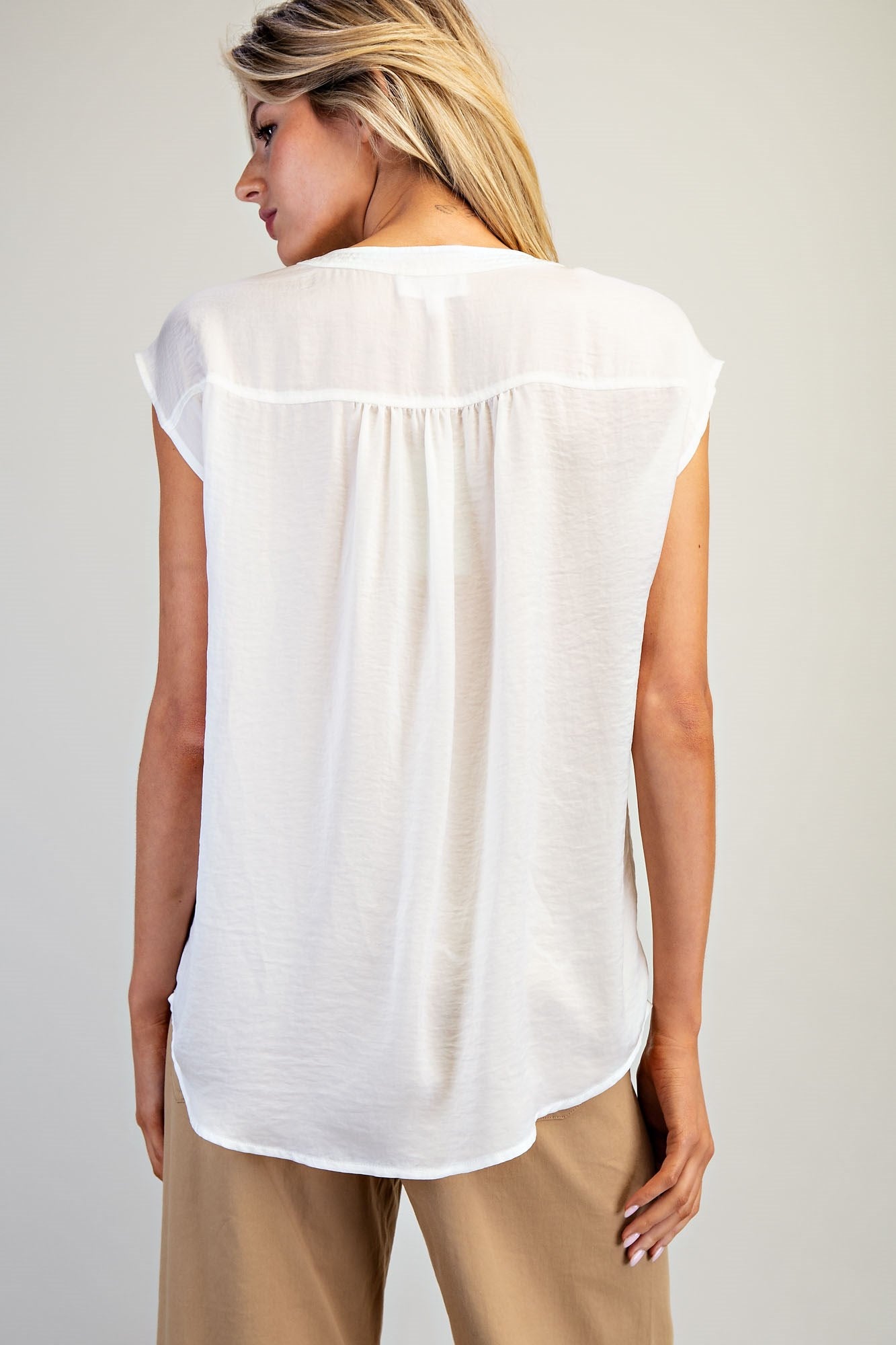 Solid V-Neck Cap Sleeve Top Product Pearl