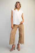 Solid V-Neck Cap Sleeve Top Product Pearl