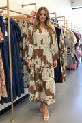 3/4 Sleeve Pintuck Tiered Floral Print Woven Midi Dress