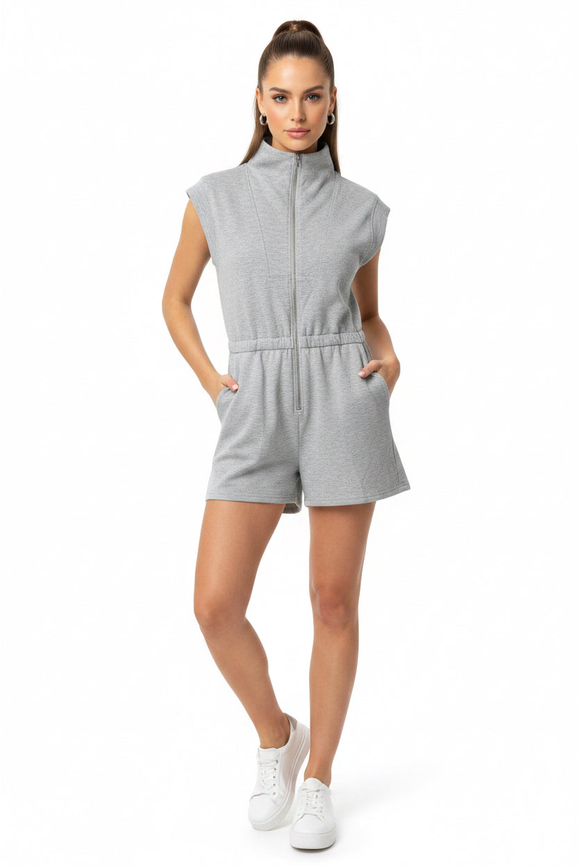 Drop Shoulder Front Zip Heavy Knit Romper