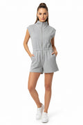 Drop Shoulder Front Zip Heavy Knit Romper