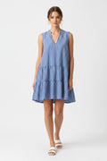 Seersucker Sleeveless Tiered Dress