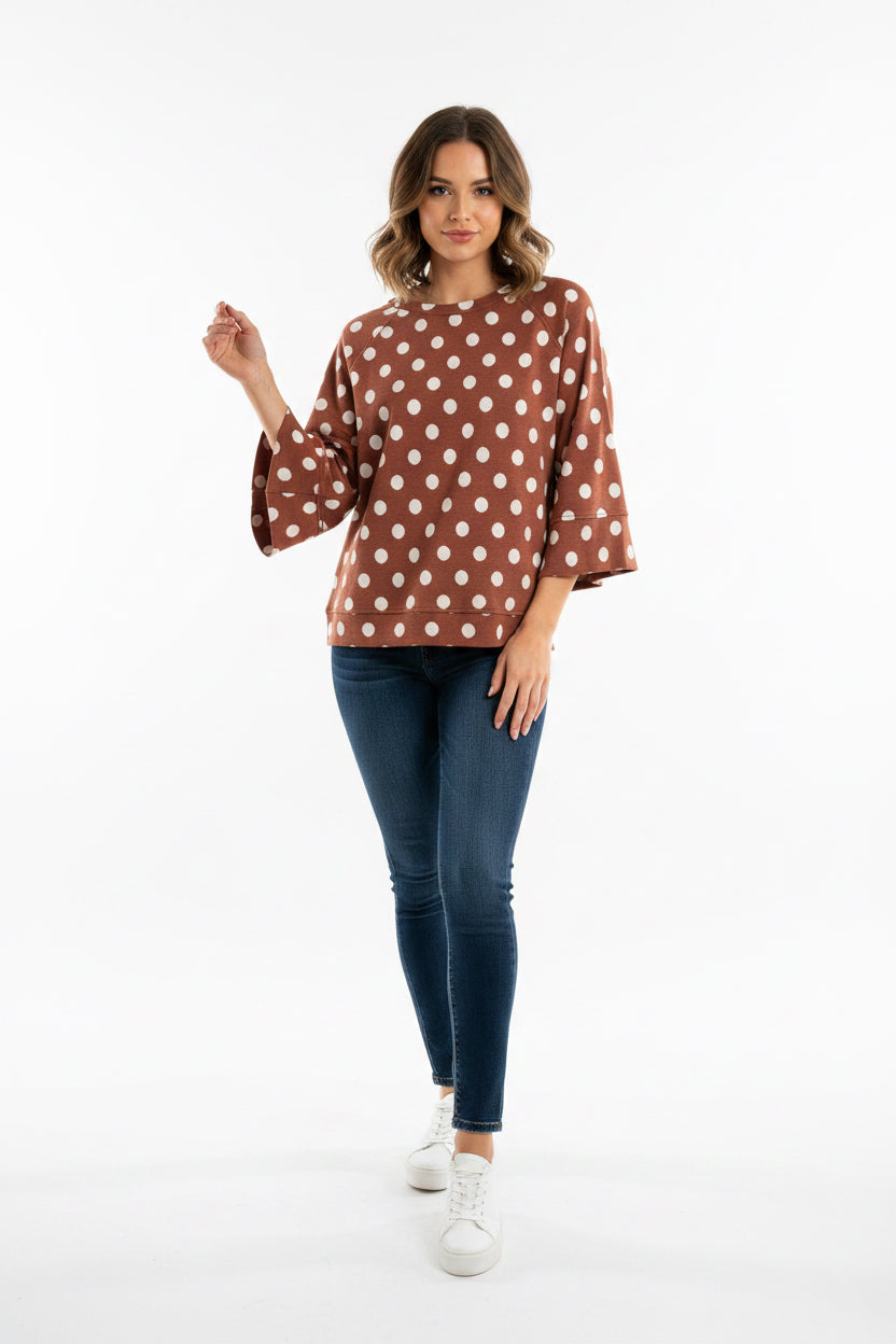 H1151-T Polka Dot Raglan Sleeve Pullover