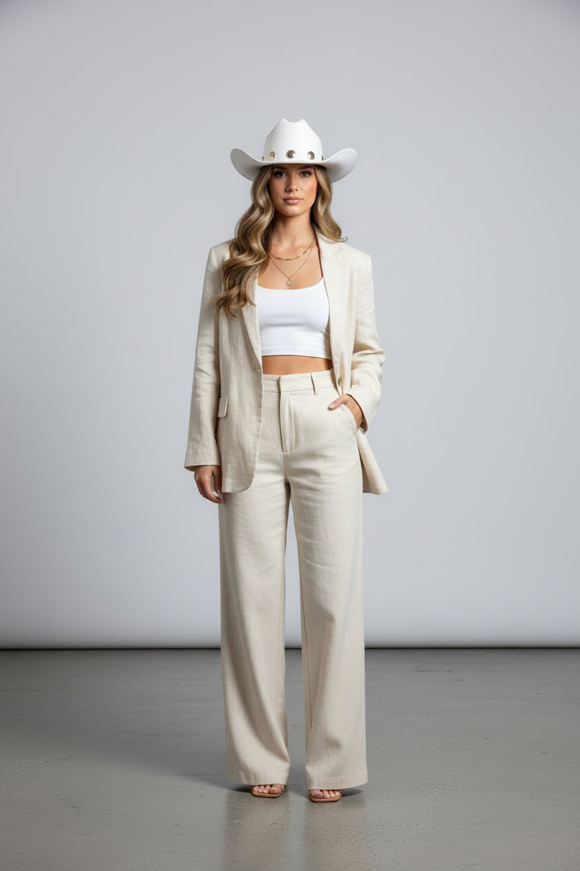 Ivory Cowgirl Hat with Gold Details
