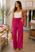 Satin Long Pants with Waist Sash