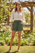 Drawstring Waist Sweater Shorts With Pockets