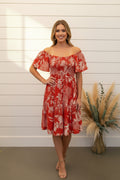 Bell Short Sleeve Smocked Printed Mini Dress with Pockets