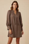 Corduroy Frilled V-Neck Shift Dress