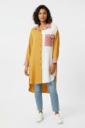 Plus Long Sleeve Gauze Color Block Shirt Top With Pocket