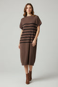 Plus Drop Shoulder Mock Neck Striped Sweater Dress With Front Pocket